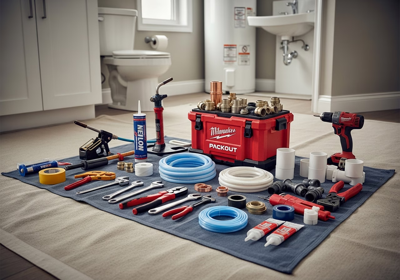 Pipe-Bursting Trenchless vs Open-Cut for Toronto Service — tools and materials staged in a Greater Toronto Area home