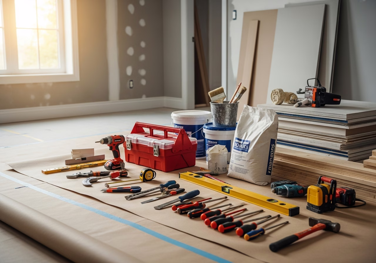 Plaster Repair — tools and materials staged in a Greater Toronto Area home