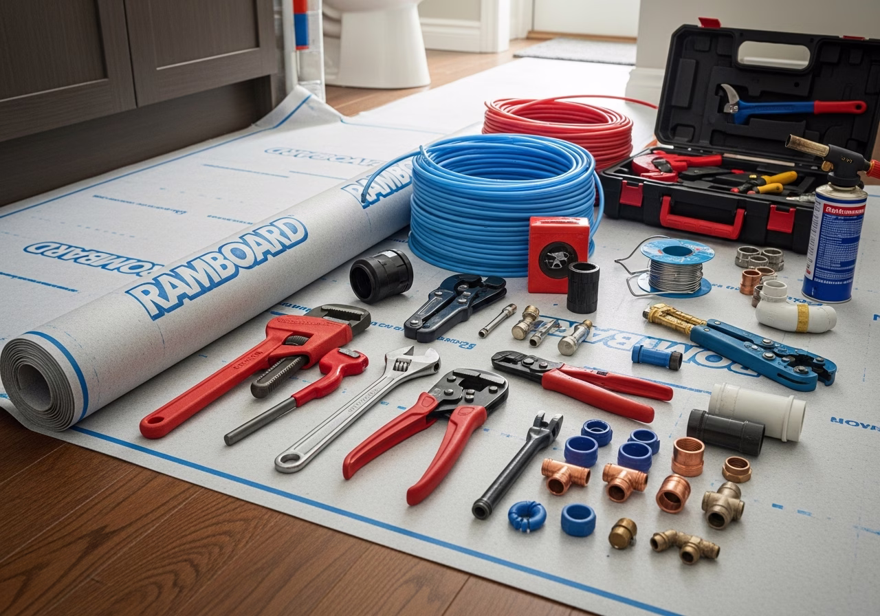 Plumber Hourly Rate — tools and materials staged in a Greater Toronto Area home