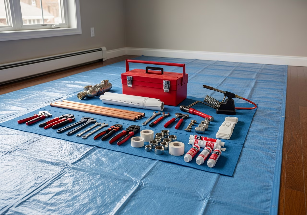 Finding the Best Plumber Near You — tools and materials staged in a Greater Toronto Area home