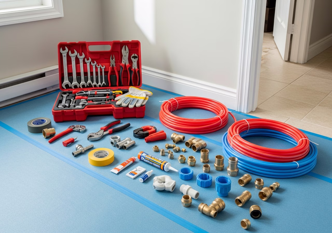 Plumbing Services — tools and materials staged in a Greater Toronto Area home