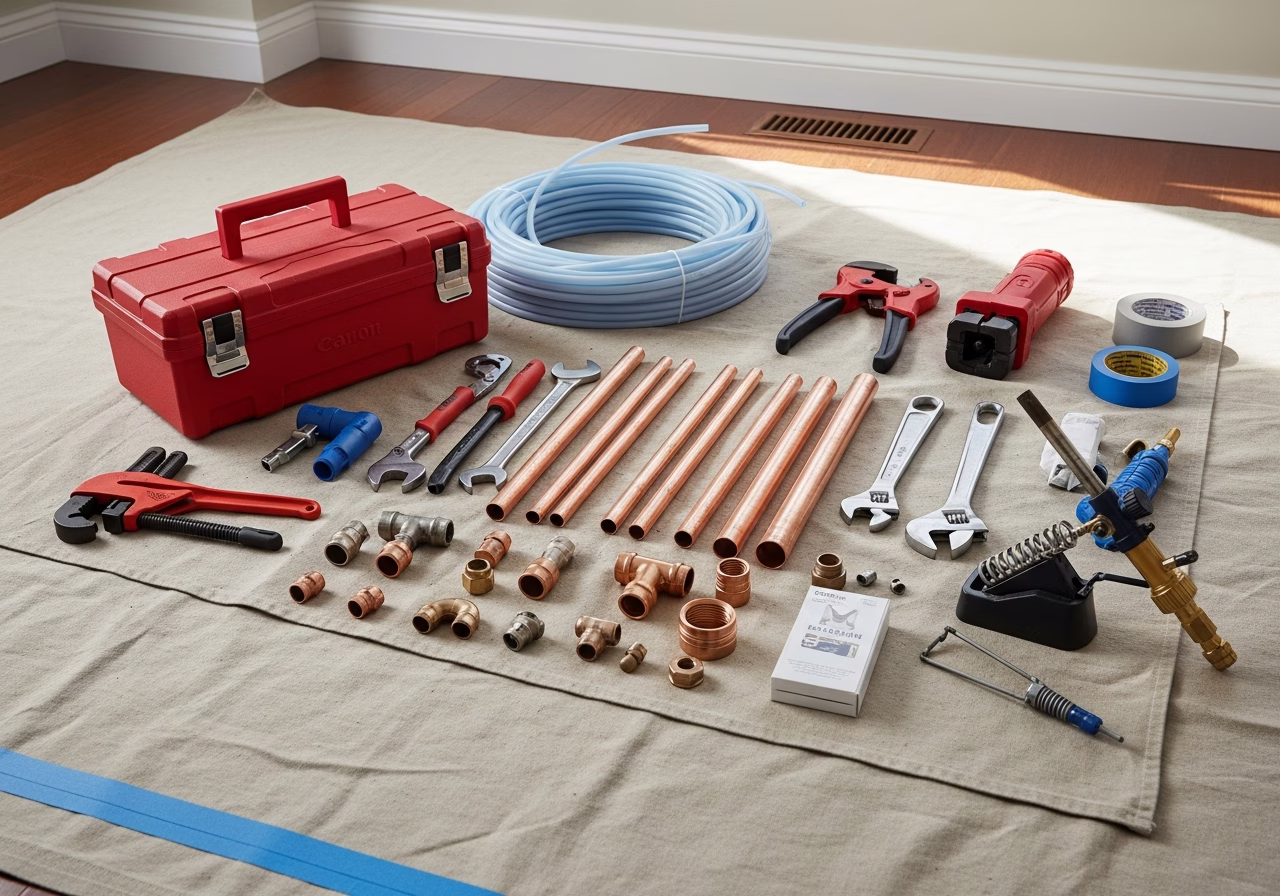Plumbing Permit Requirements — tools and materials staged in a Greater Toronto Area home
