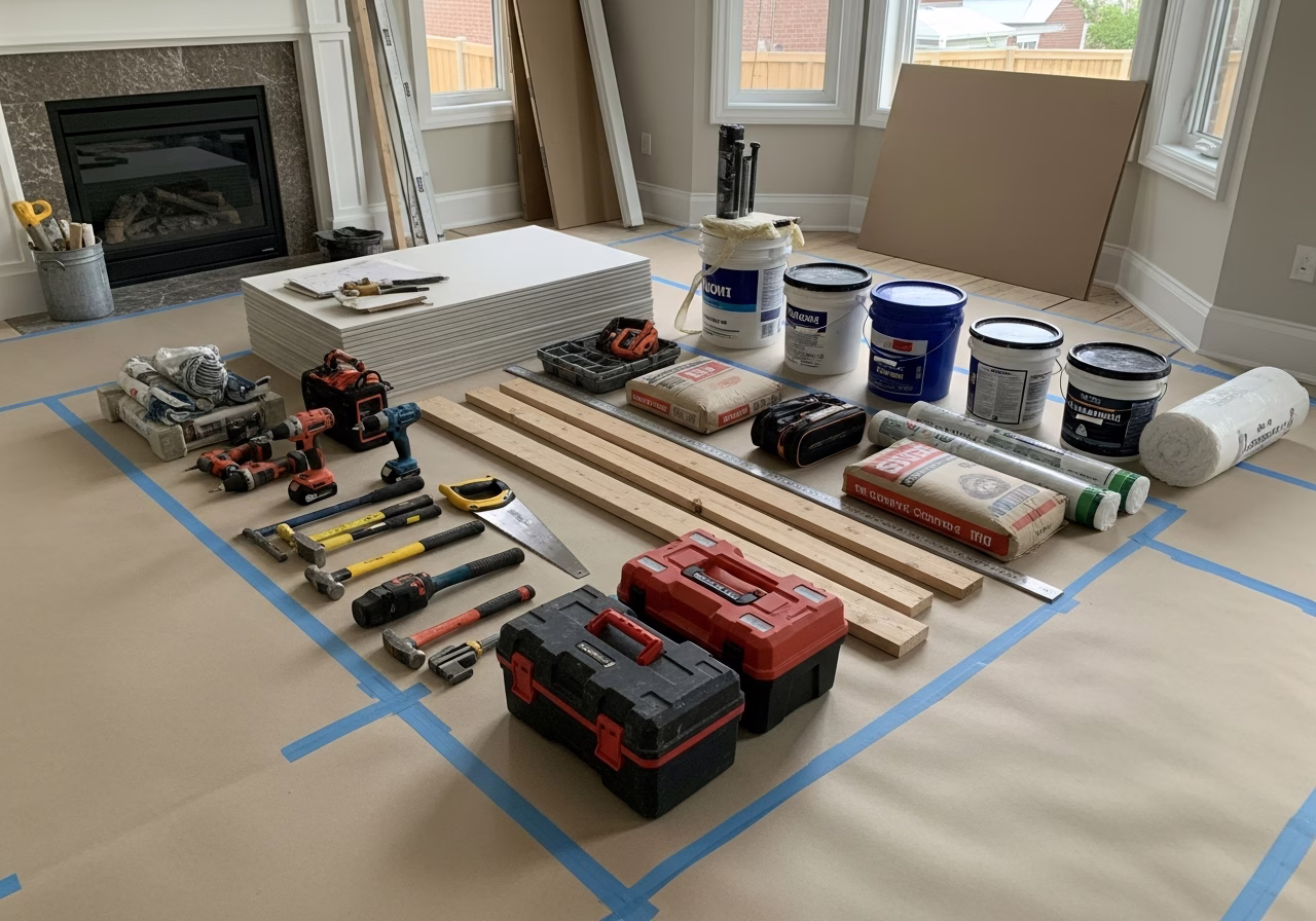 Popcorn Ceiling Asbestos Removal โ tools and materials staged in a Greater Toronto Area home