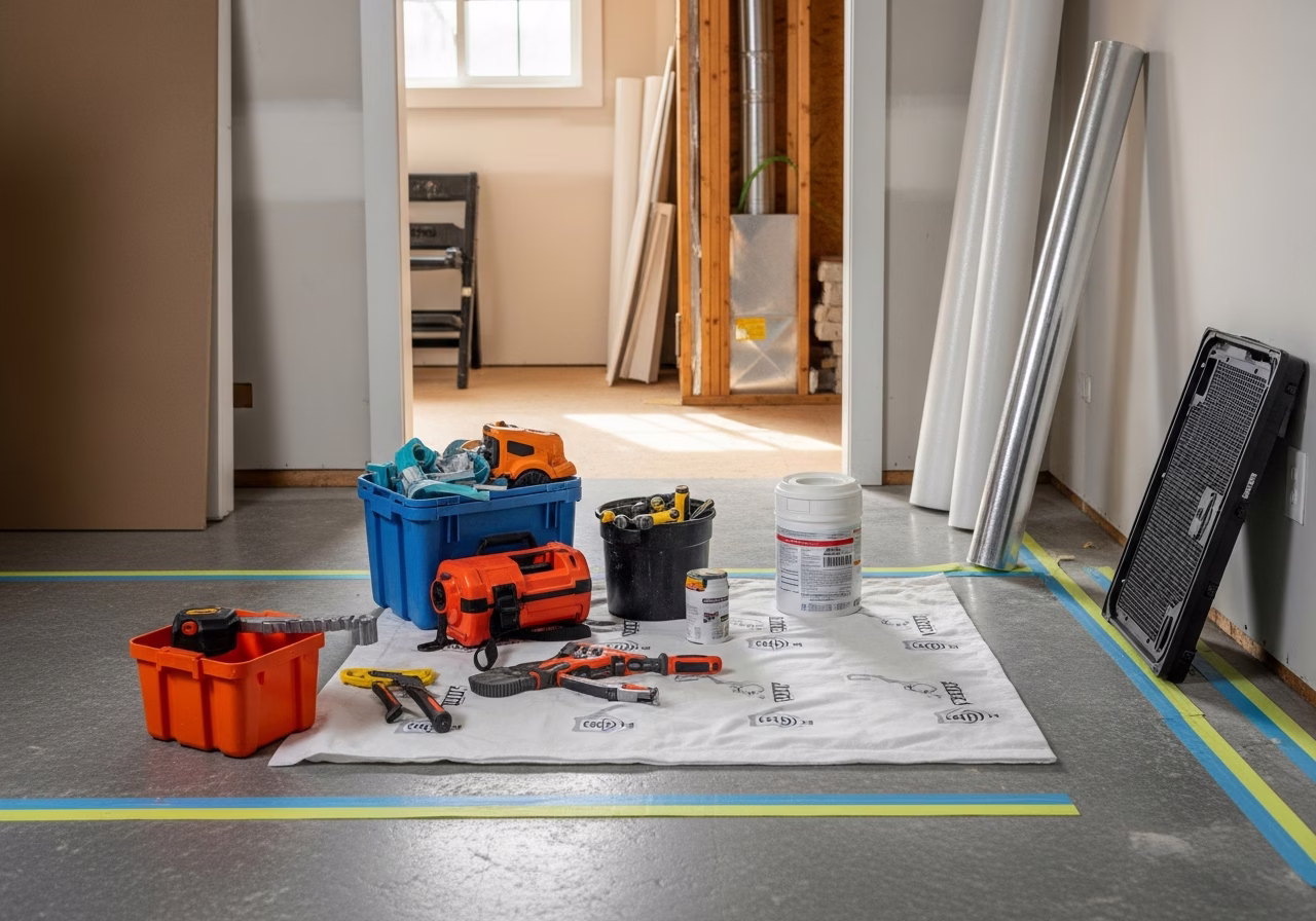 Pot Light Baffles and Attic Insulation โ tools and materials staged in a Greater Toronto Area home