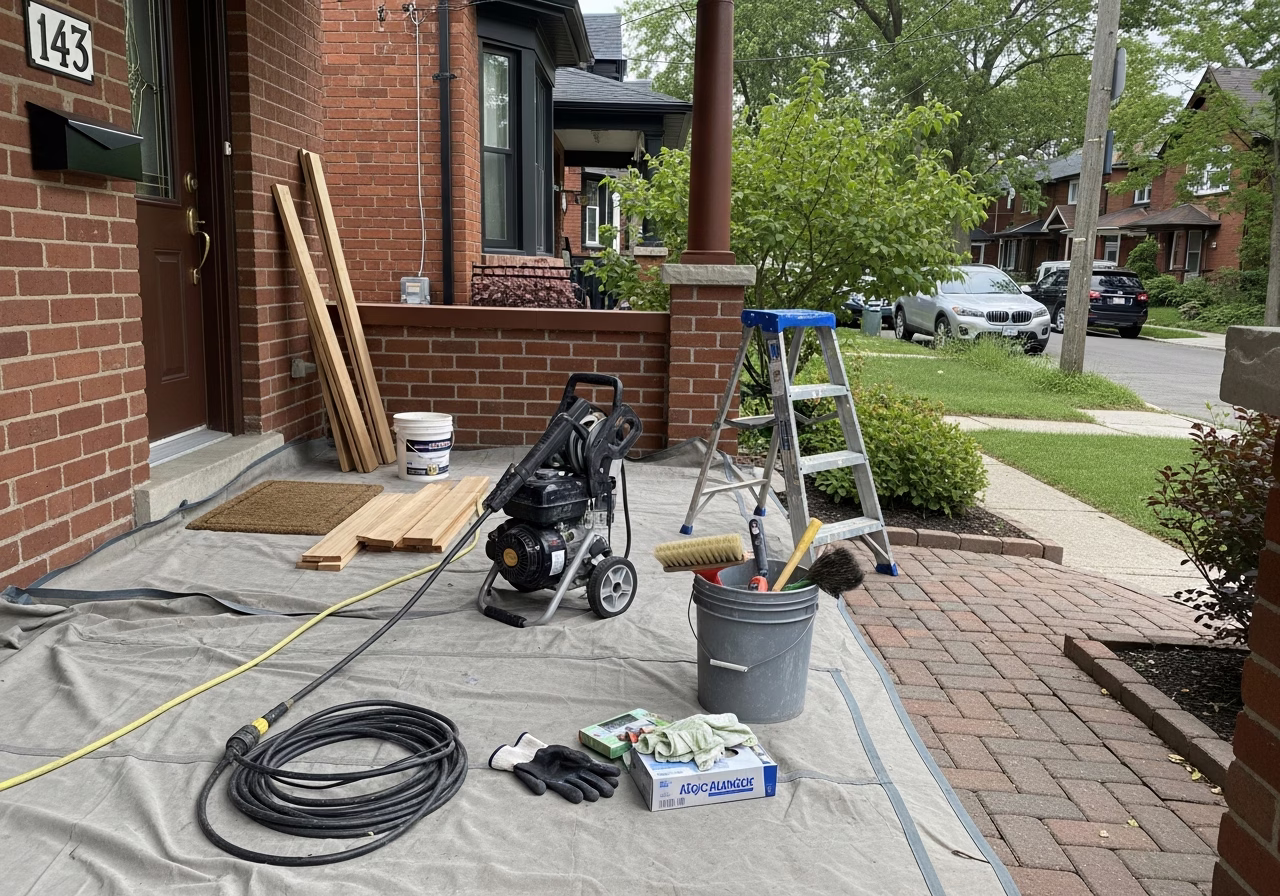 Pressure Washing Services — tools and materials staged in a Greater Toronto Area home