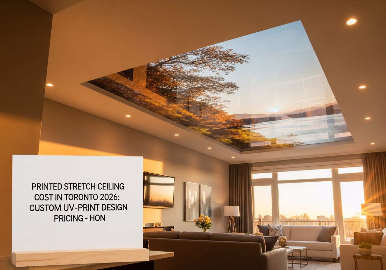 Printed Stretch Ceiling — finished result in a Toronto or GTA home by RenoHouse