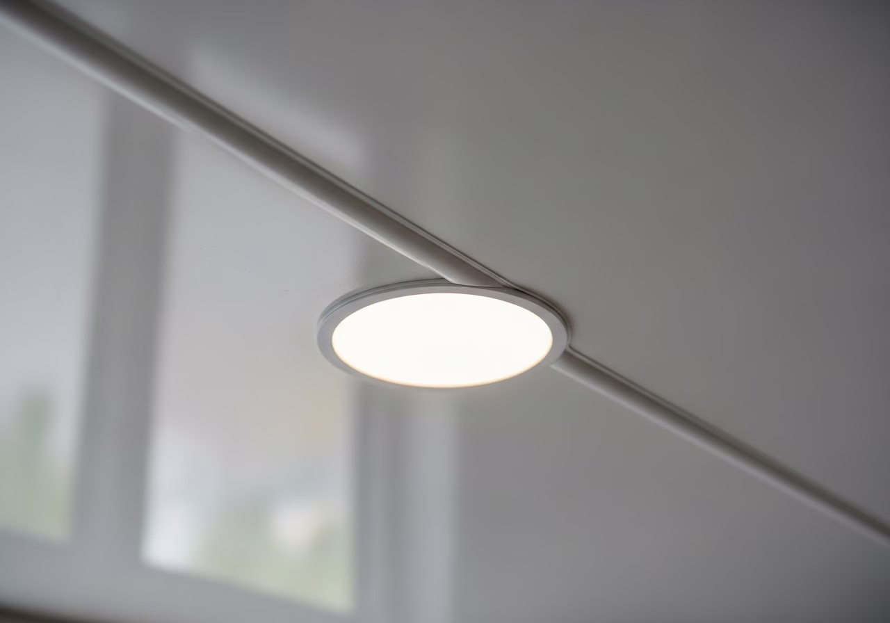 PVC vs Fabric Stretch Ceiling — close-up of professional workmanship in a Toronto-area home