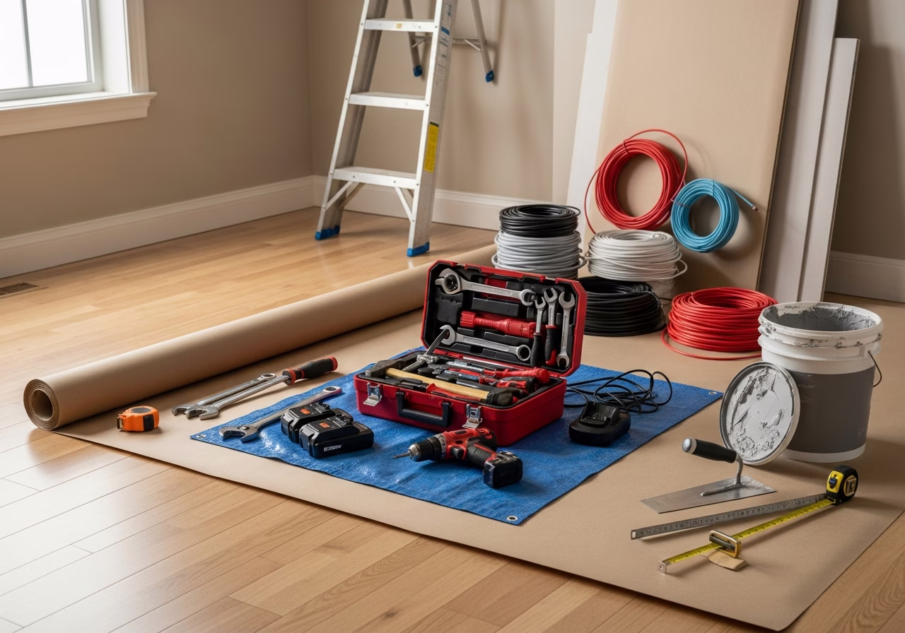 Queen vs King Murphy Bed โ tools and materials staged in a Greater Toronto Area home