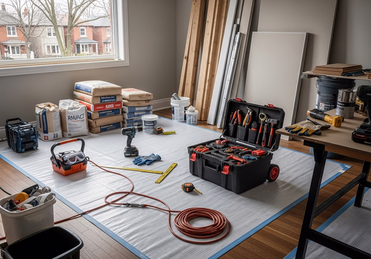 Radon and Real-Estate Disclosure โ tools and materials staged in a Greater Toronto Area home