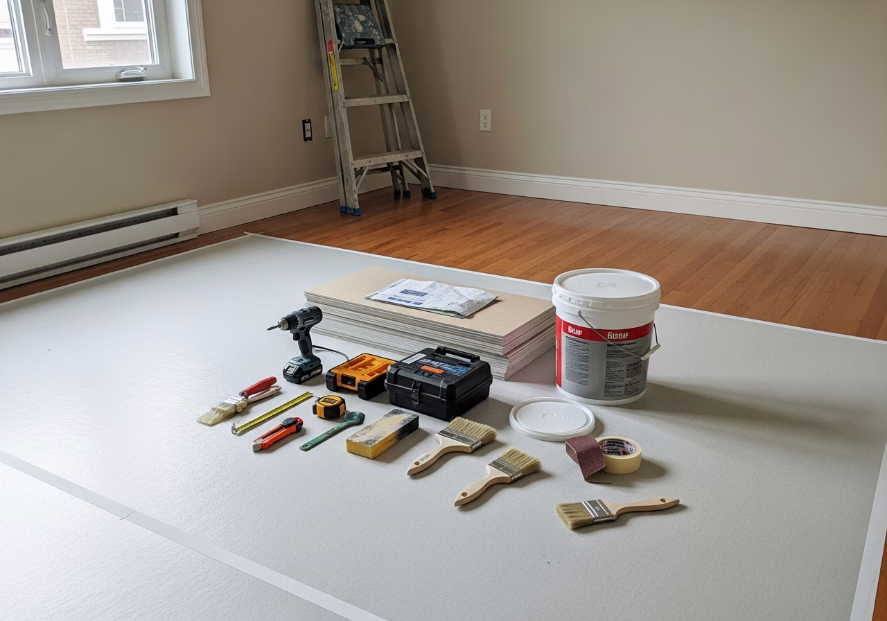 Sealing Cracks vs Active Radon Mitigation โ tools and materials staged in a Greater Toronto Area home