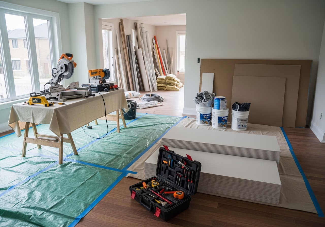 Renovation Budget — tools and materials staged in a Greater Toronto Area home