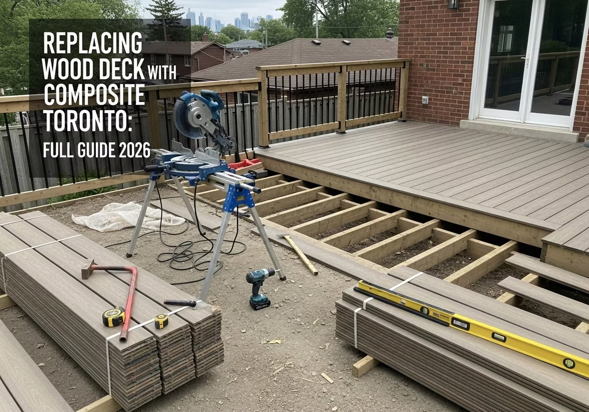 Replacing Wood Deck with Composite โ tools and materials staged in a Greater Toronto Area home