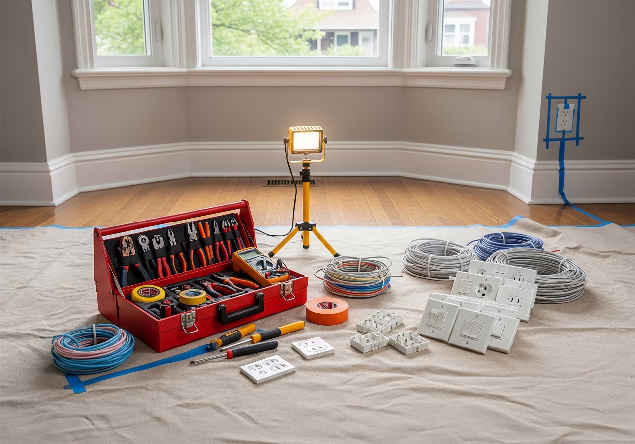 Residential Electrician Oshawa — tools and materials staged in a Greater Toronto Area home