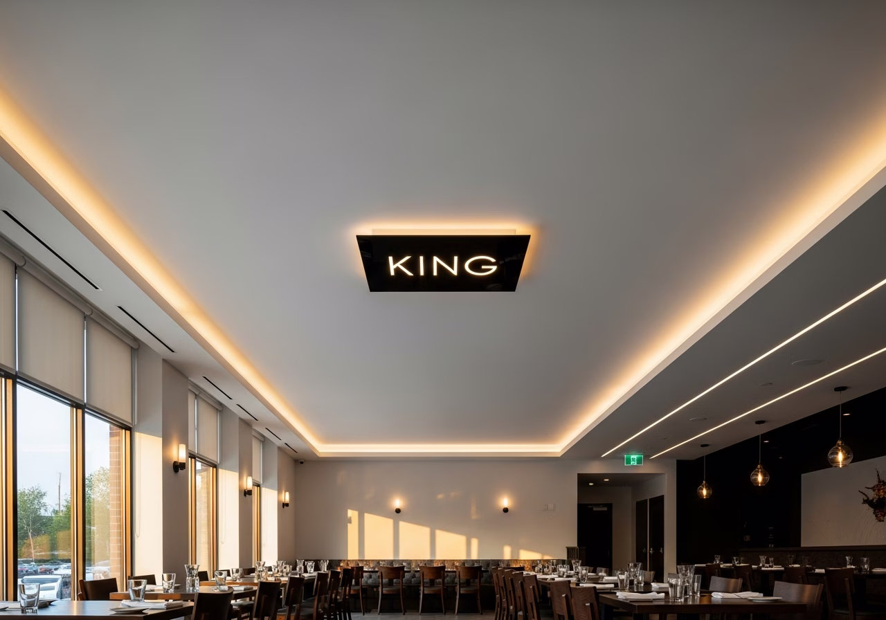 Restaurant and Commercial Stretch Ceiling — finished result in a Toronto or GTA home by RenoHouse