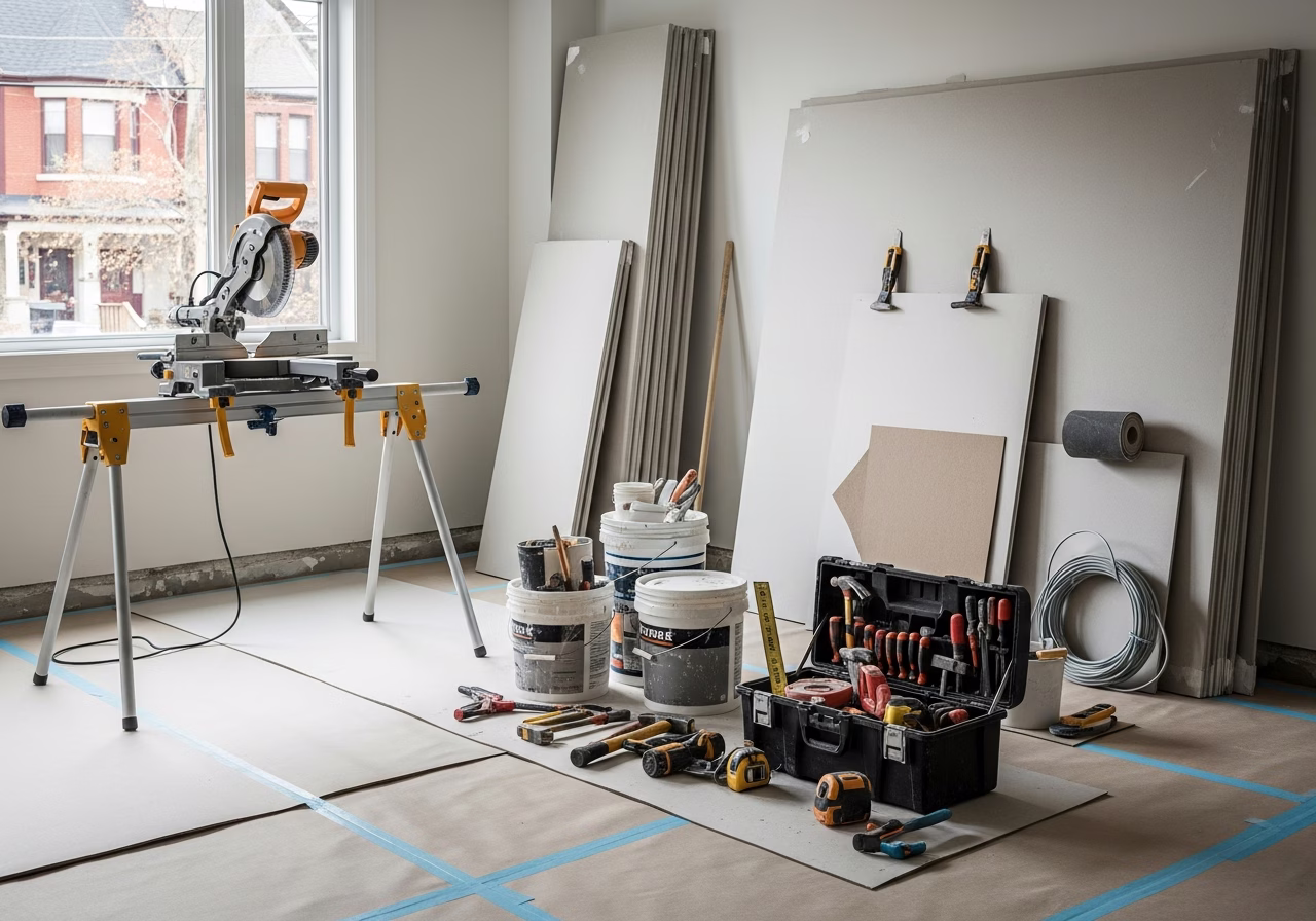 Restoration Mistakes — tools and materials staged in a Greater Toronto Area home