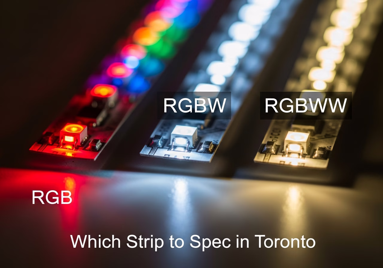 RGB vs RGBW vs RGBWW for Stretch Ceiling LED — close-up of professional workmanship in a Toronto-area home