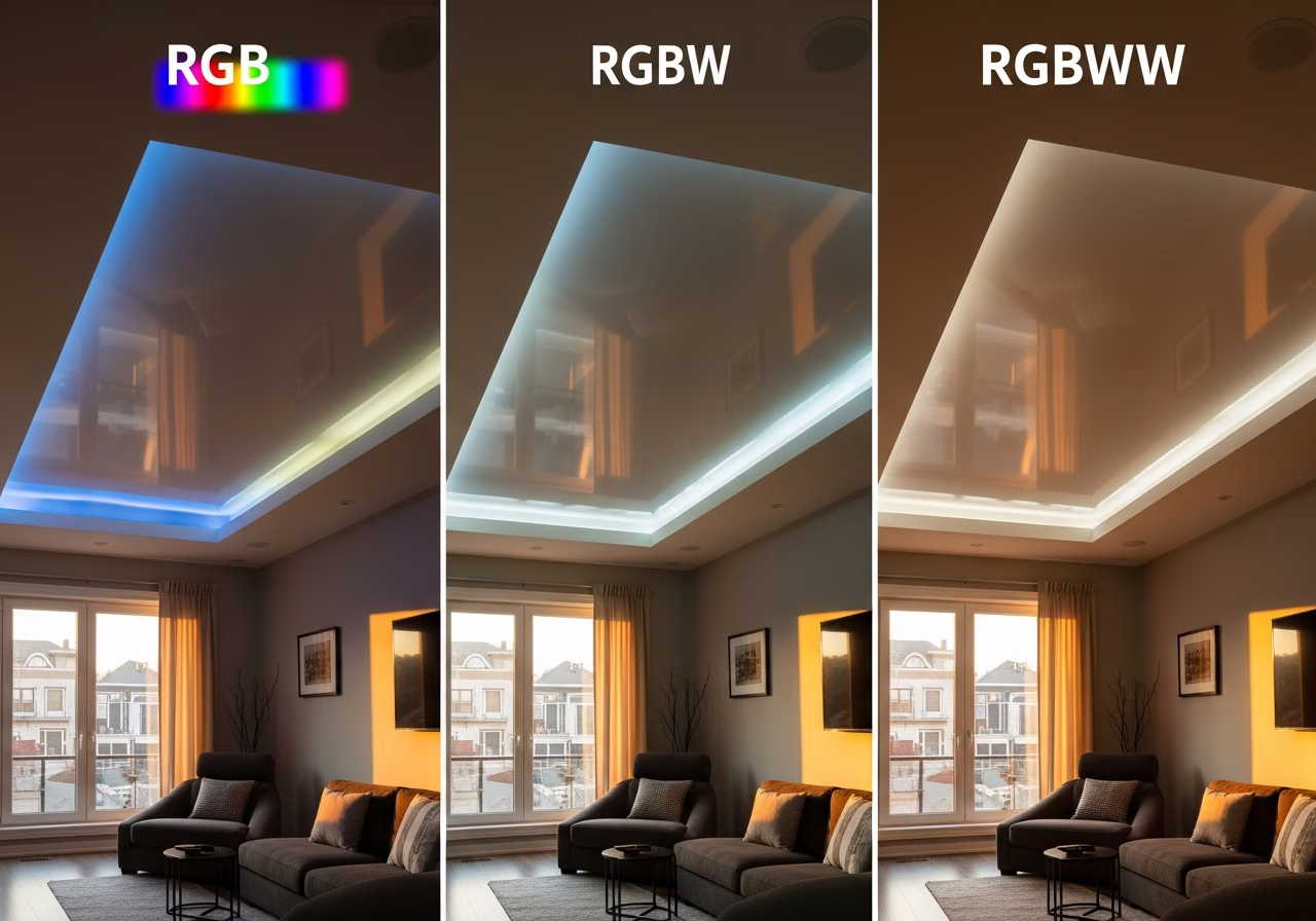 RGB vs RGBW vs RGBWW for Stretch Ceiling LED — finished result in a Toronto or GTA home by RenoHouse