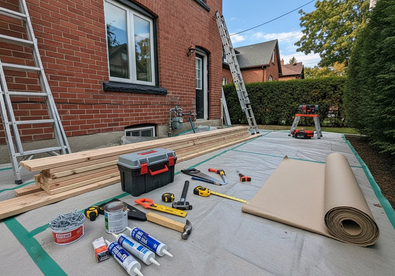 Roof Repair — tools and materials staged in a Greater Toronto Area home