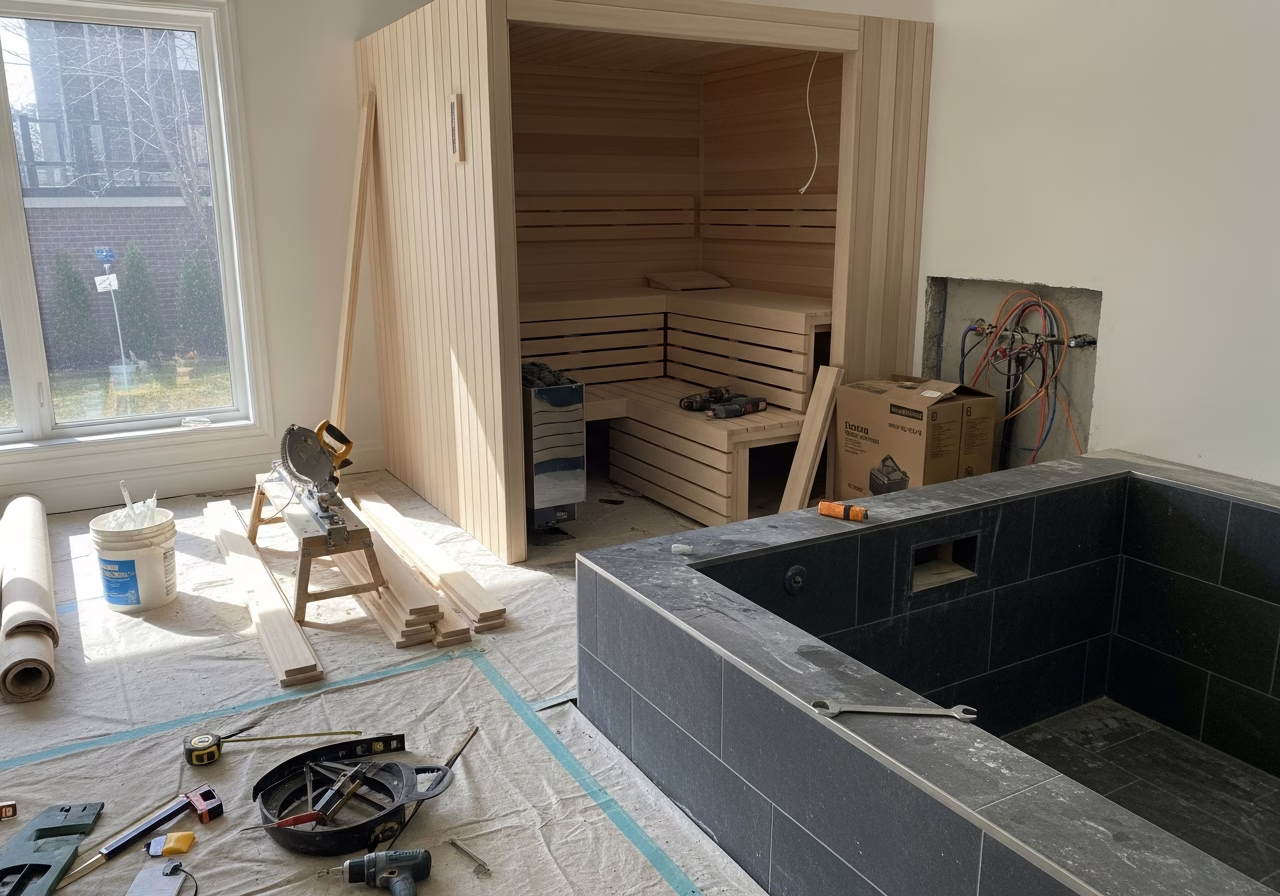 Sauna + Cold Plunge β tools and materials staged in a Greater Toronto Area home