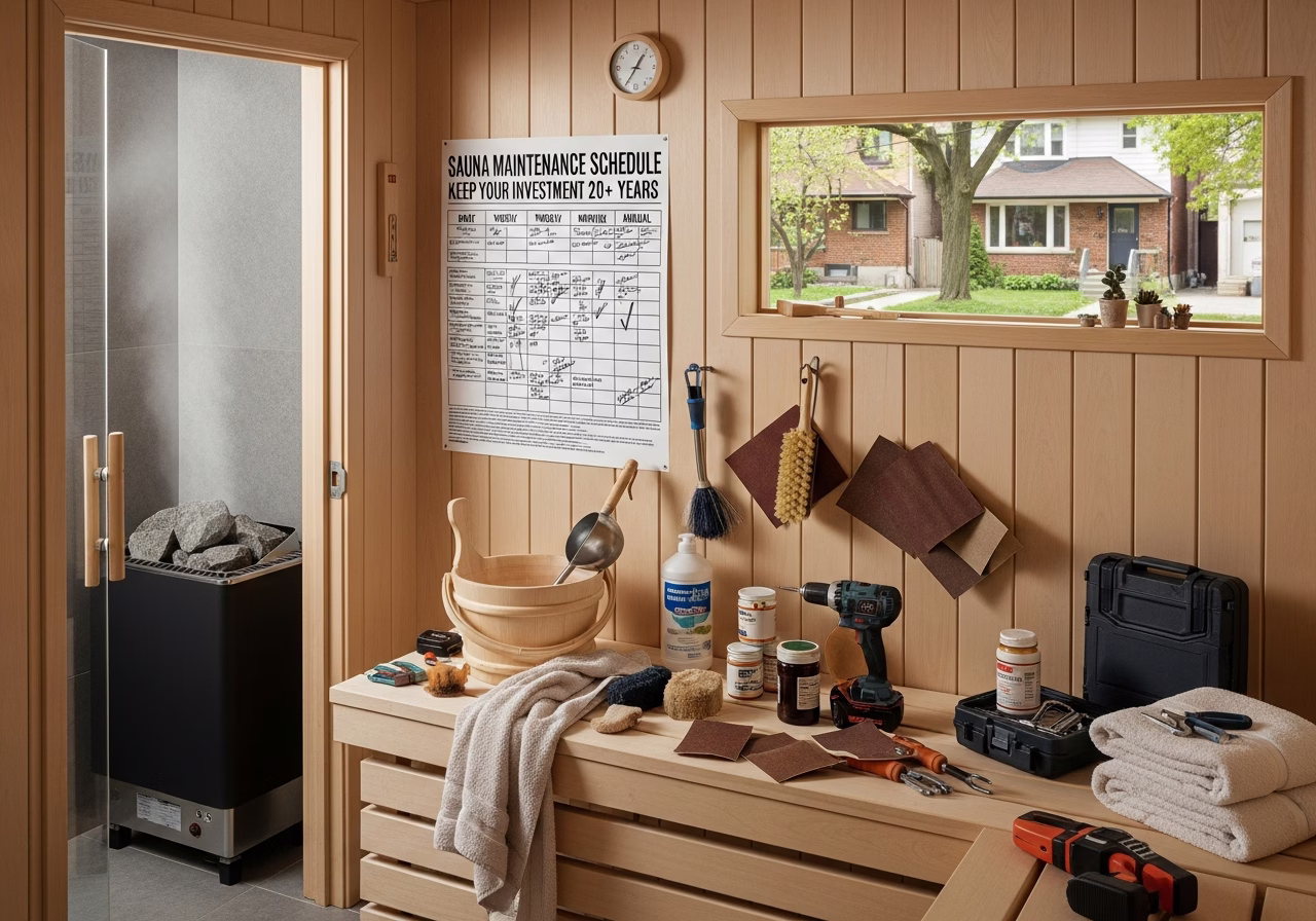 Sauna Maintenance Schedule — tools and materials staged in a Greater Toronto Area home