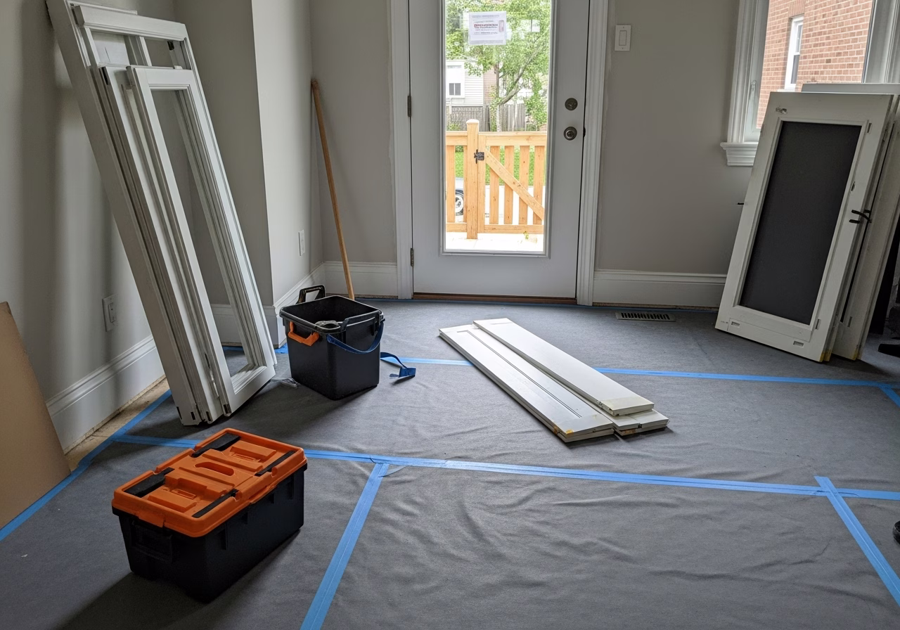 Screen Door Repair and Replacement — tools and materials staged in a Greater Toronto Area home