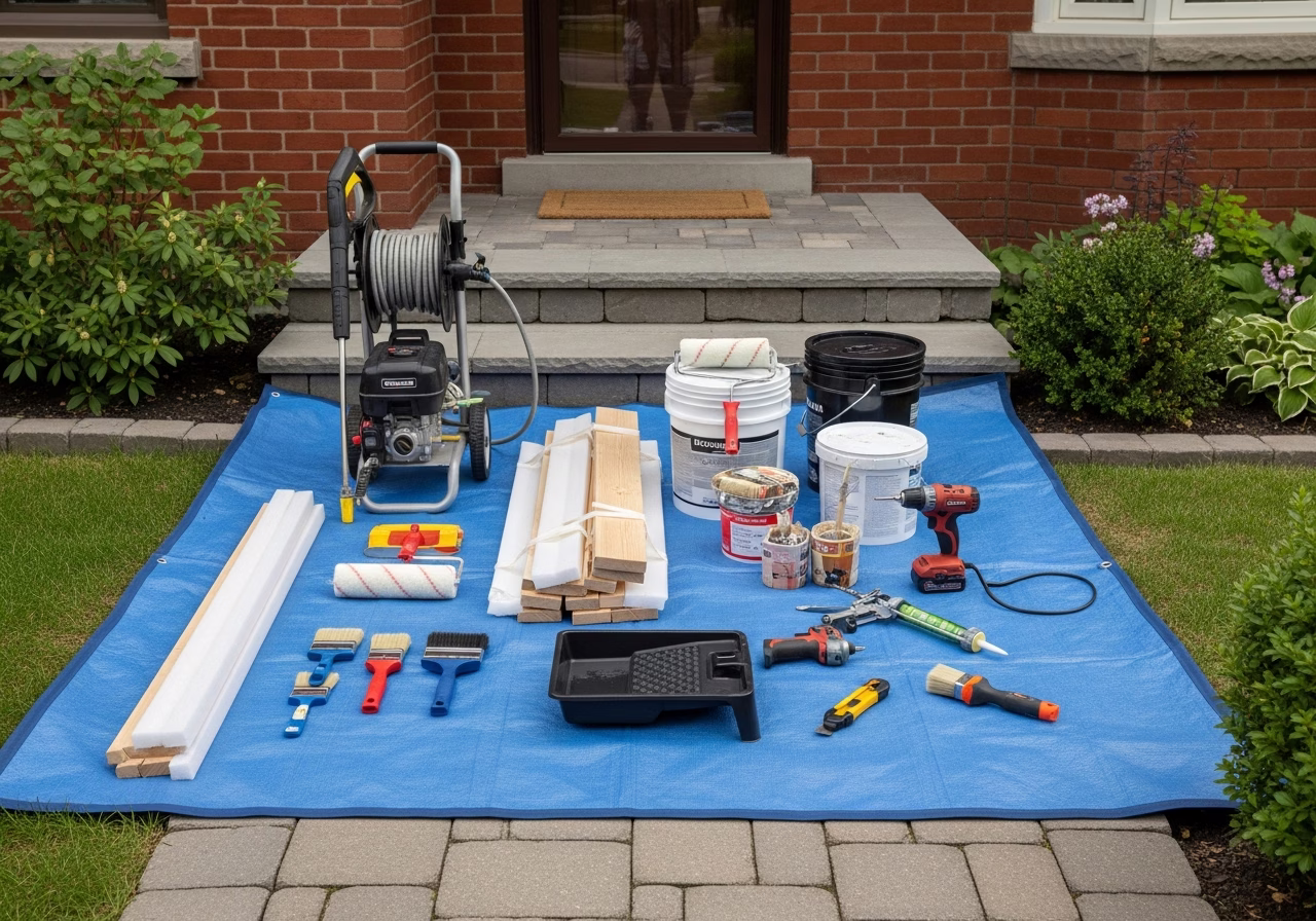 Screen Door Installation β tools and materials staged in a Greater Toronto Area home