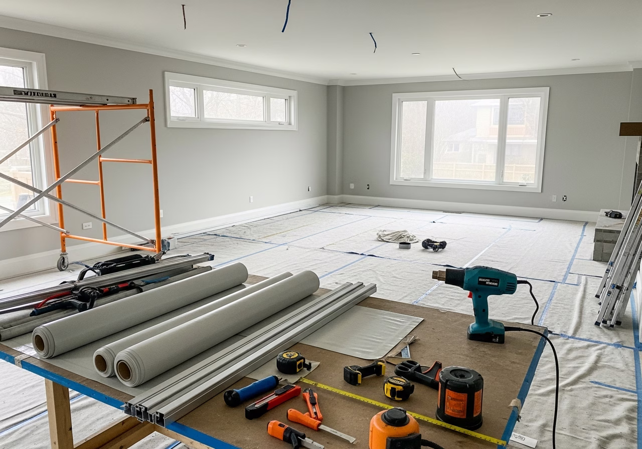 Shooting Star Effect on a Fiber Optic Ceiling — tools and materials staged in a Greater Toronto Area home