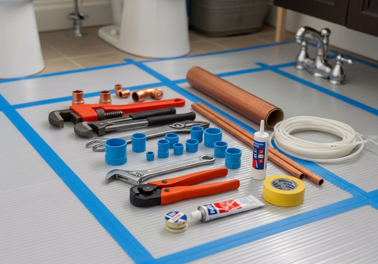 Signs of Galvanized Pipe Corrosion — tools and materials staged in a Greater Toronto Area home