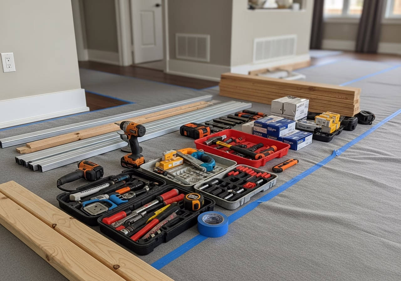 Slip-Resistant Flooring for Seniors — tools and materials staged in a Greater Toronto Area home