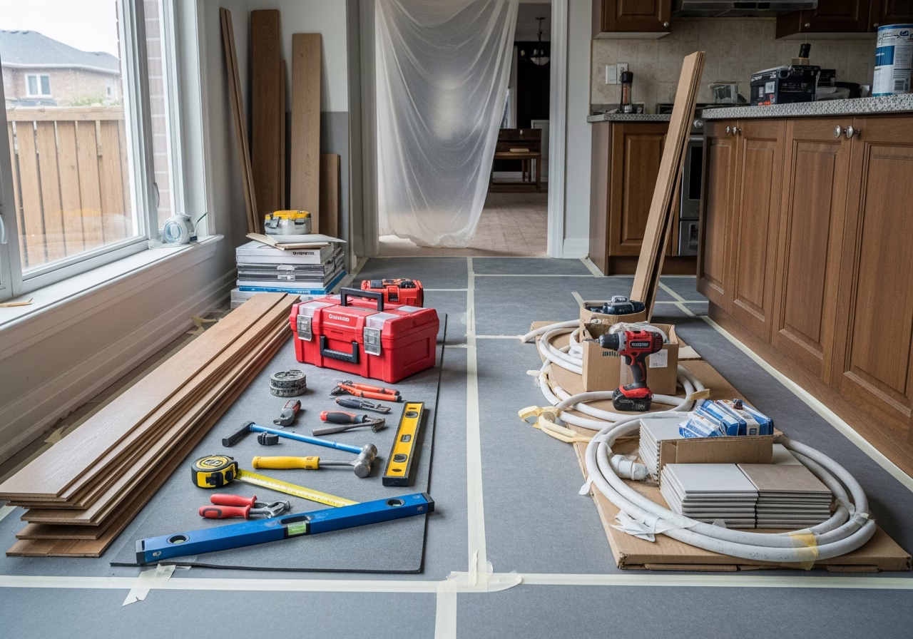 Small Kitchen Renovation Ideas — tools and materials staged in a Greater Toronto Area home