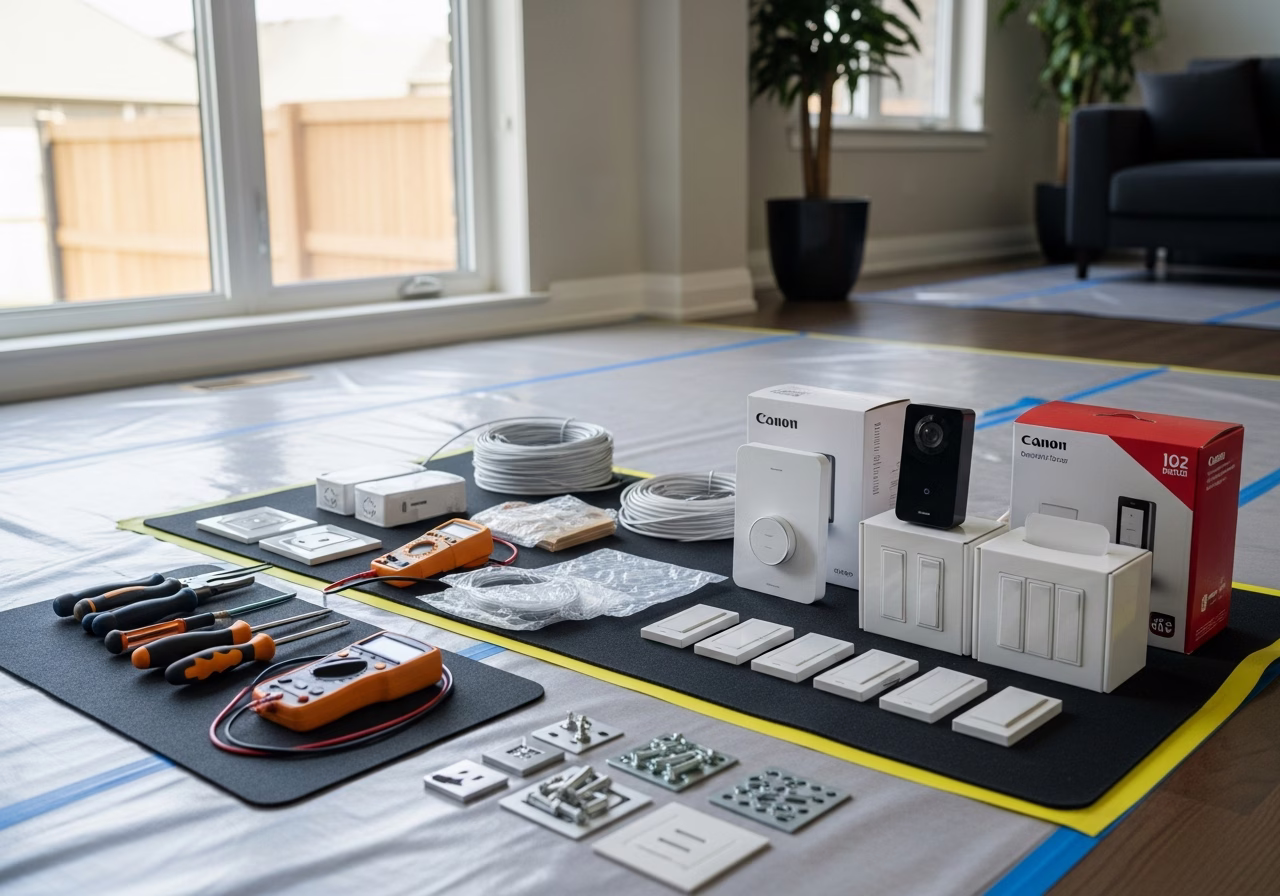 Smart Blinds and Shades Installation — tools and materials staged in a Greater Toronto Area home