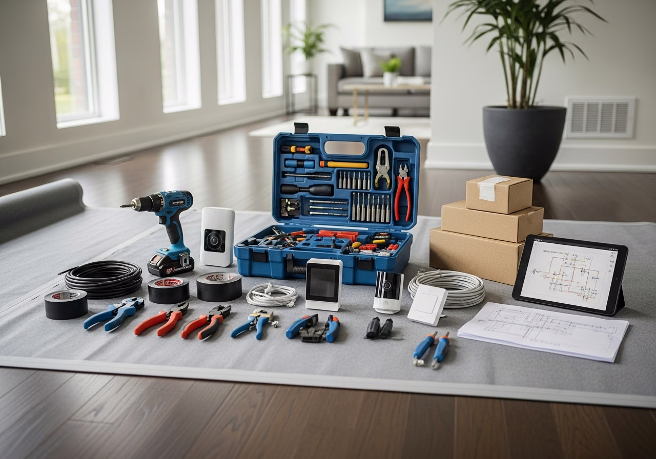 Smart Doorbell Camera Installation โ tools and materials staged in a Greater Toronto Area home