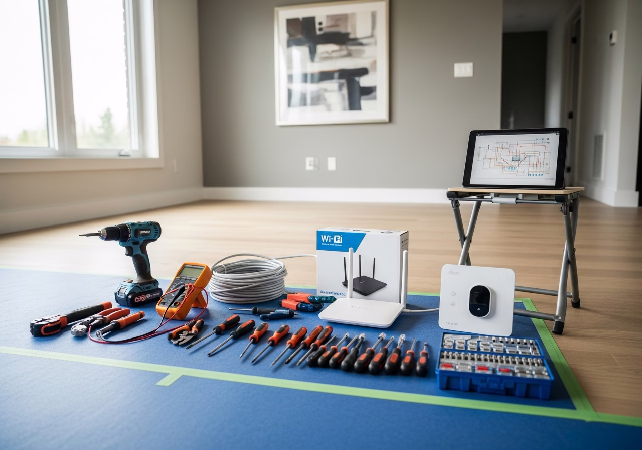 Smart Home Installation โ tools and materials staged in a Greater Toronto Area home