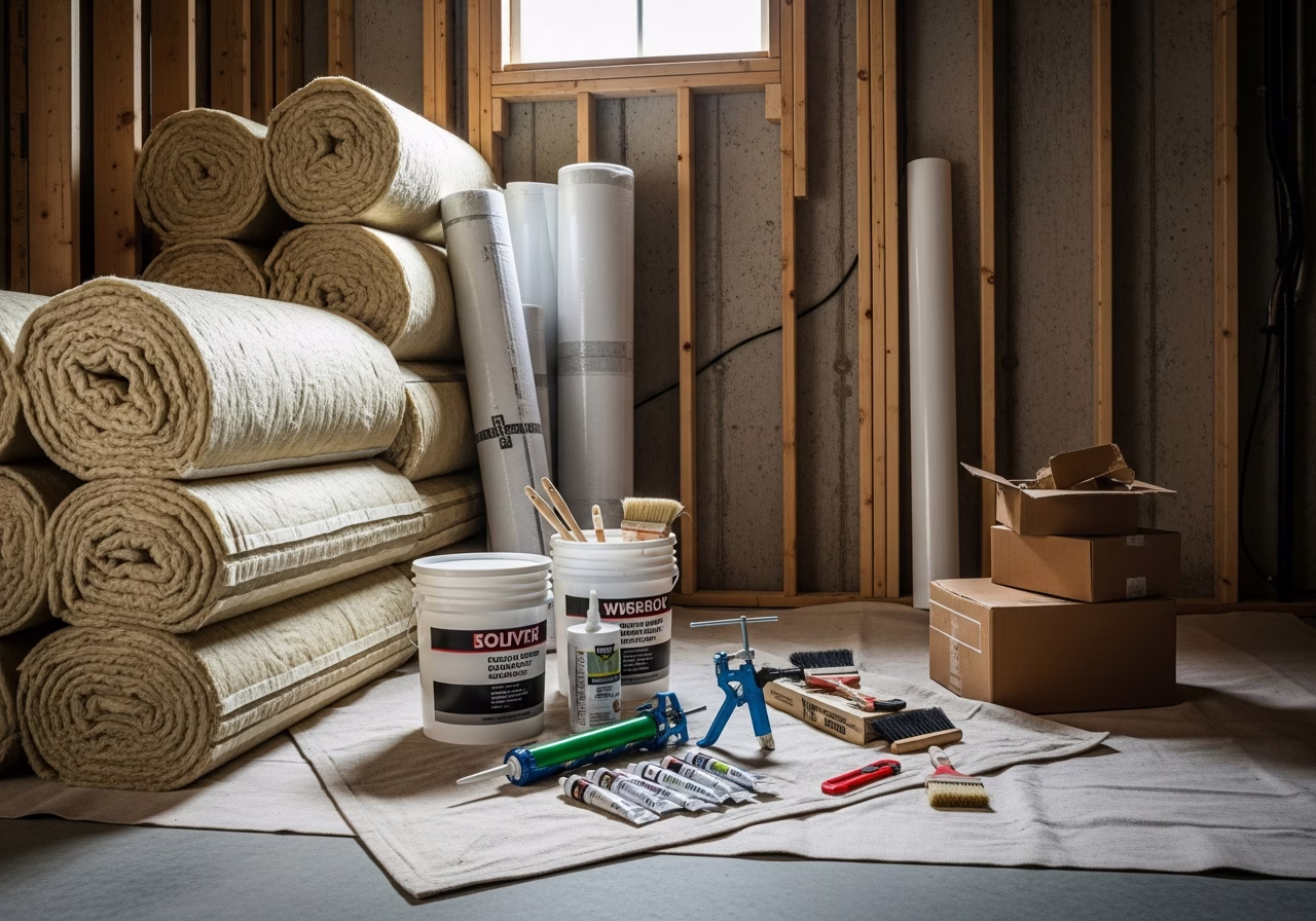 Spray Foam Insulation — tools and materials staged in a Greater Toronto Area home