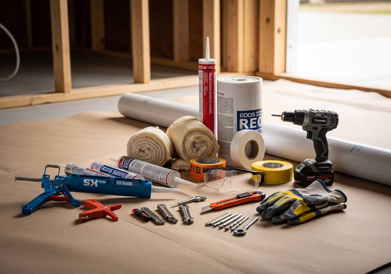 Spray Foam vs Blown Cellulose vs Batt — tools and materials staged in a Greater Toronto Area home