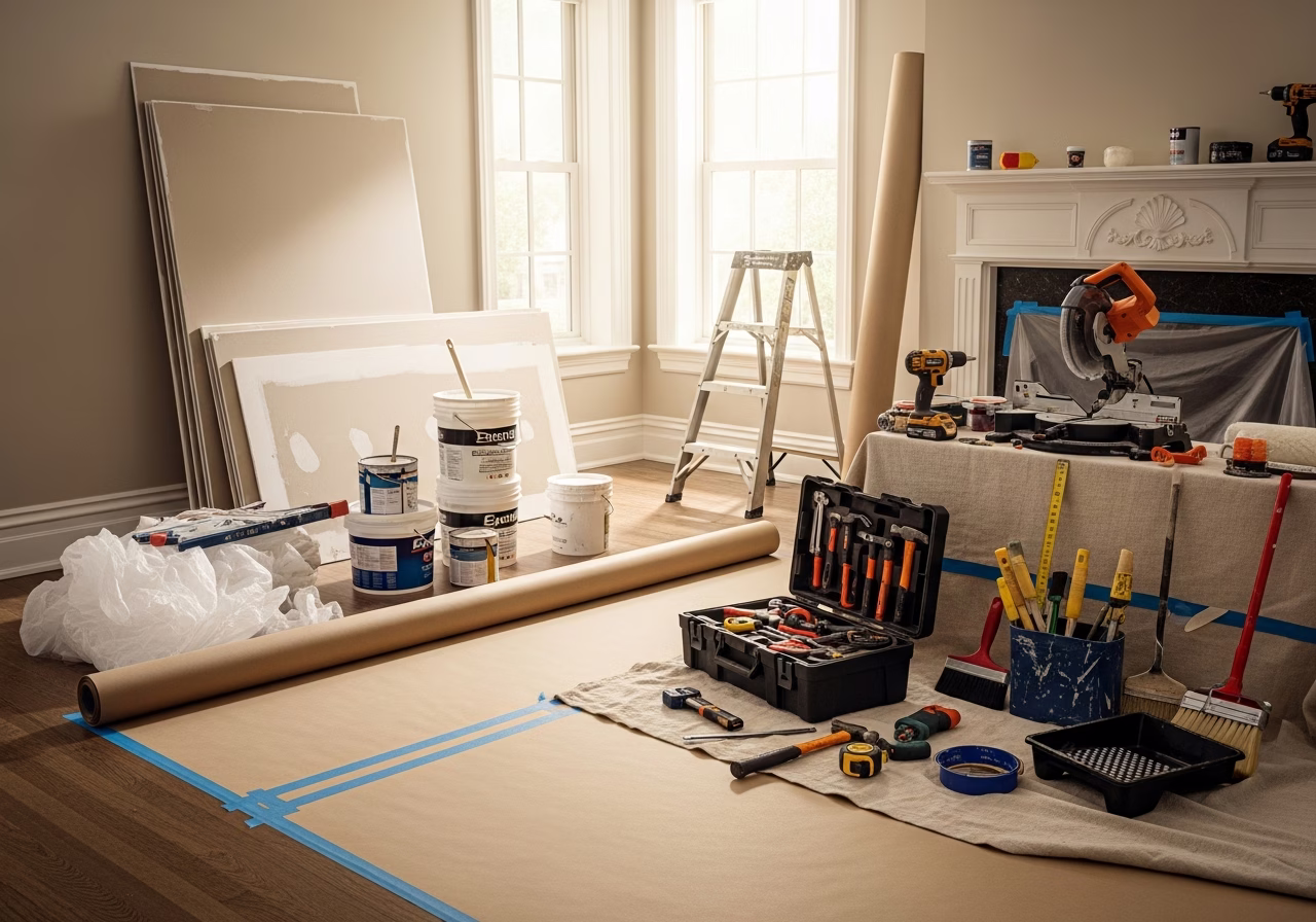Staining a Deck — tools and materials staged in a Greater Toronto Area home