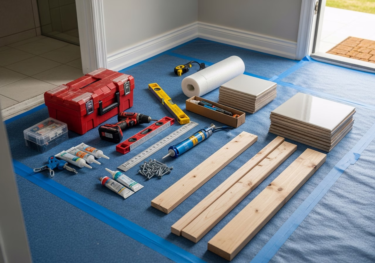 Stair Lift Installation — tools and materials staged in a Greater Toronto Area home