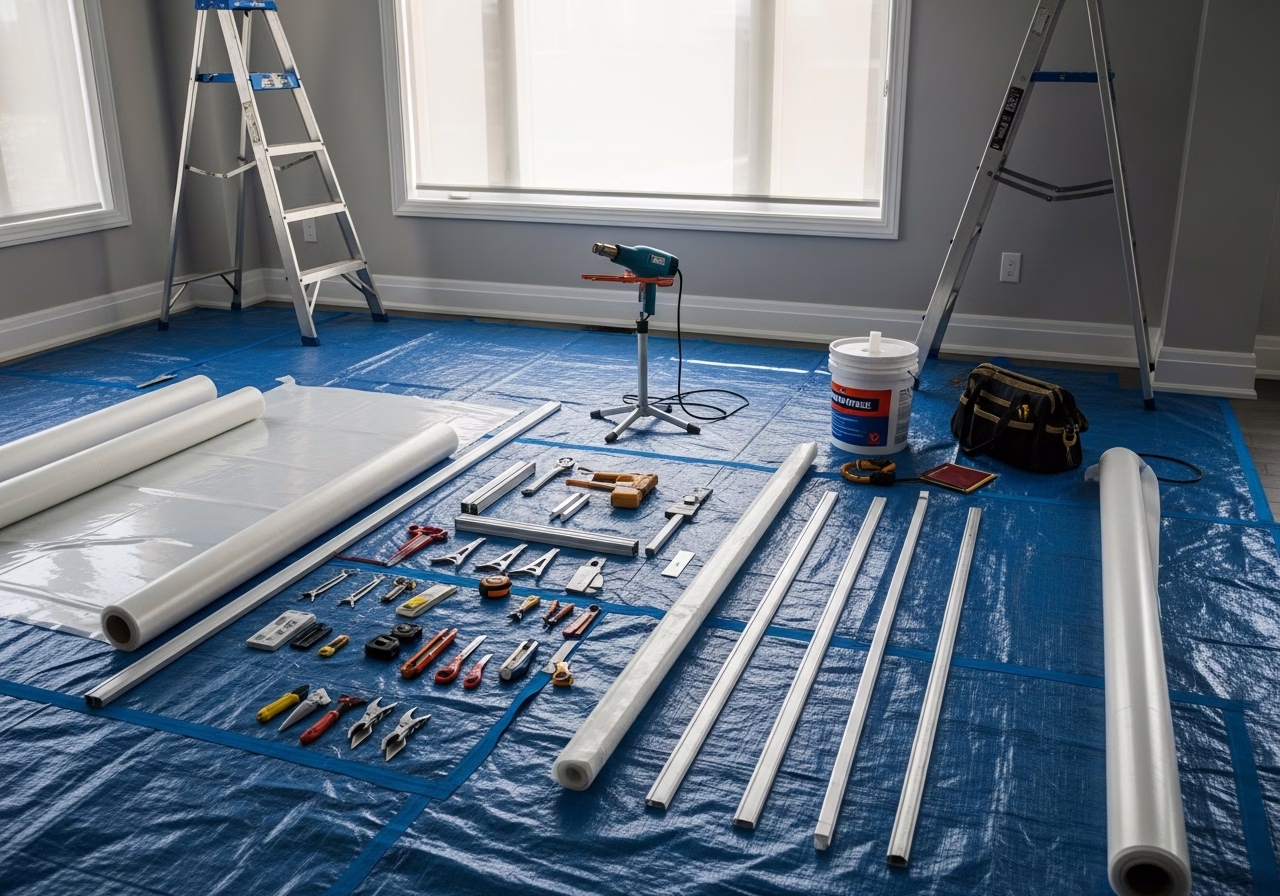 Star Sky Ceiling for Kids' Rooms — tools and materials staged in a Greater Toronto Area home