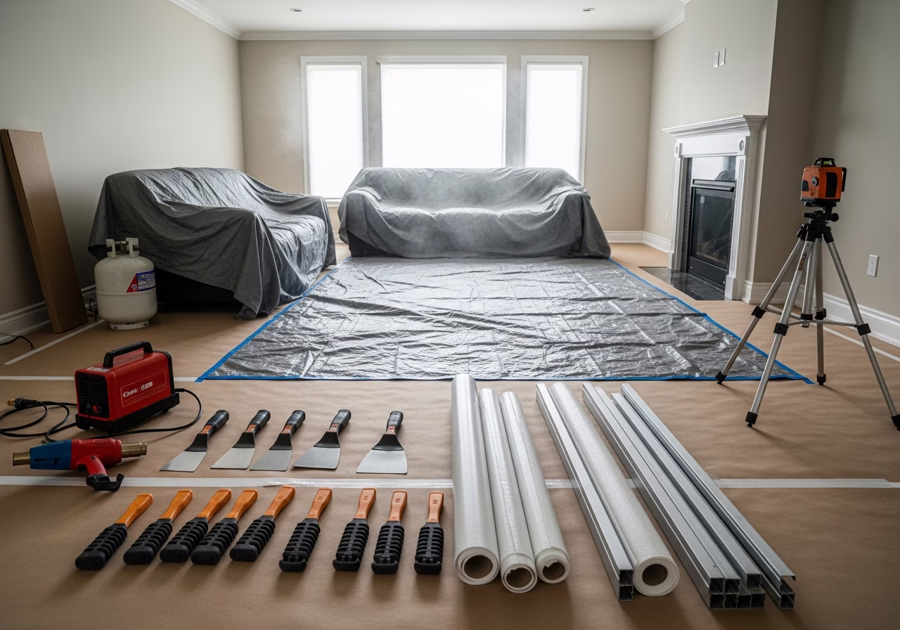 Star Sky Ceiling for the Toronto Master Bedroom — tools and materials staged in a Greater Toronto Area home