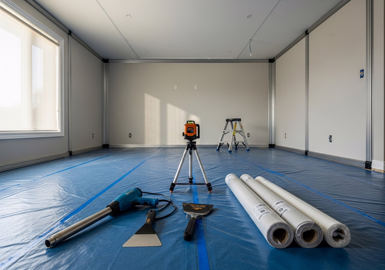 Star Sky Stretch Ceiling — tools and materials staged in a Greater Toronto Area home