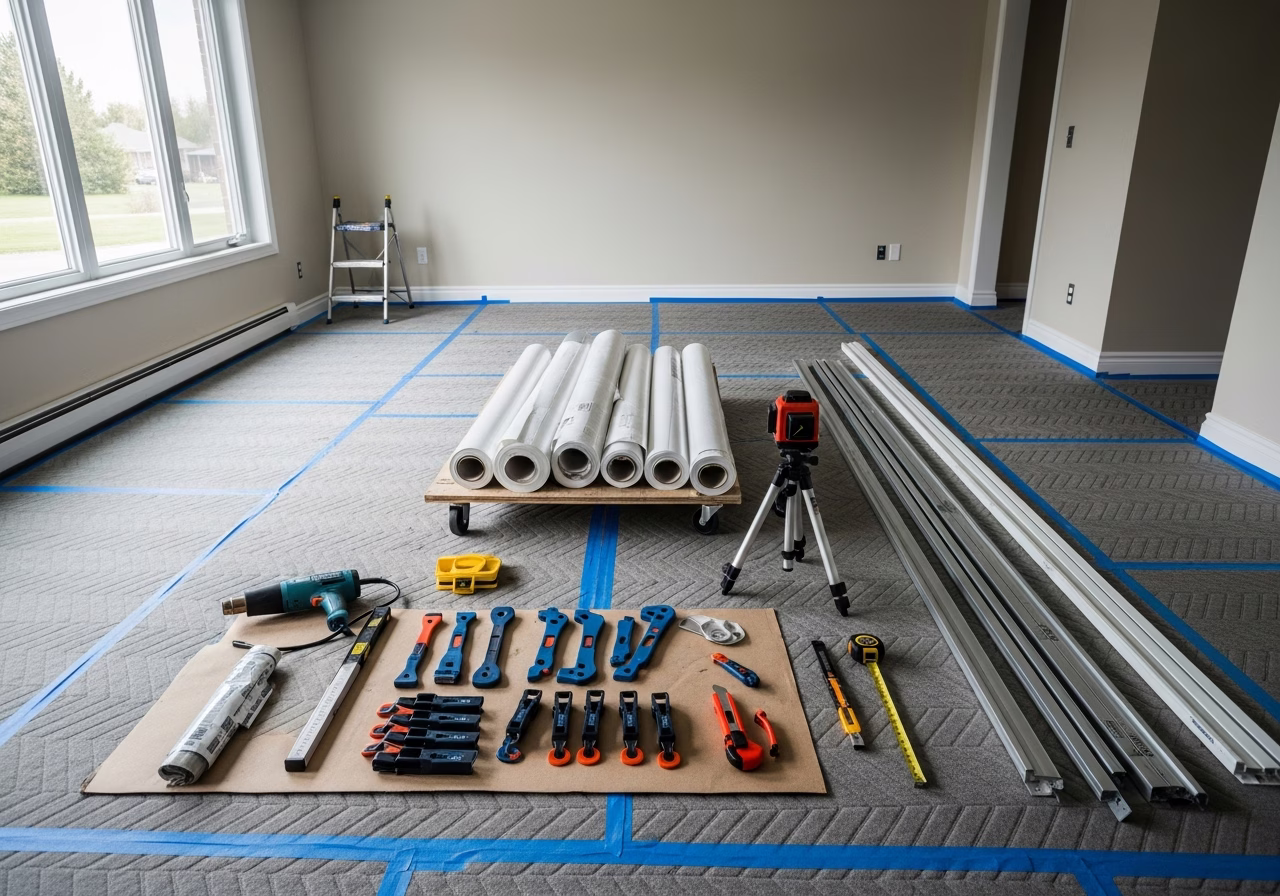 Stretch Ceiling Installation and Care — tools and materials staged in a Greater Toronto Area home