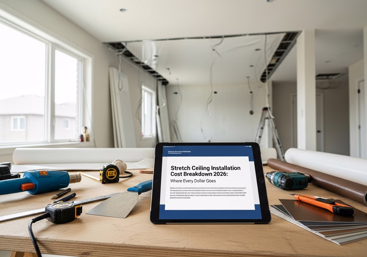 Stretch Ceiling Installation — tools and materials staged in a Greater Toronto Area home