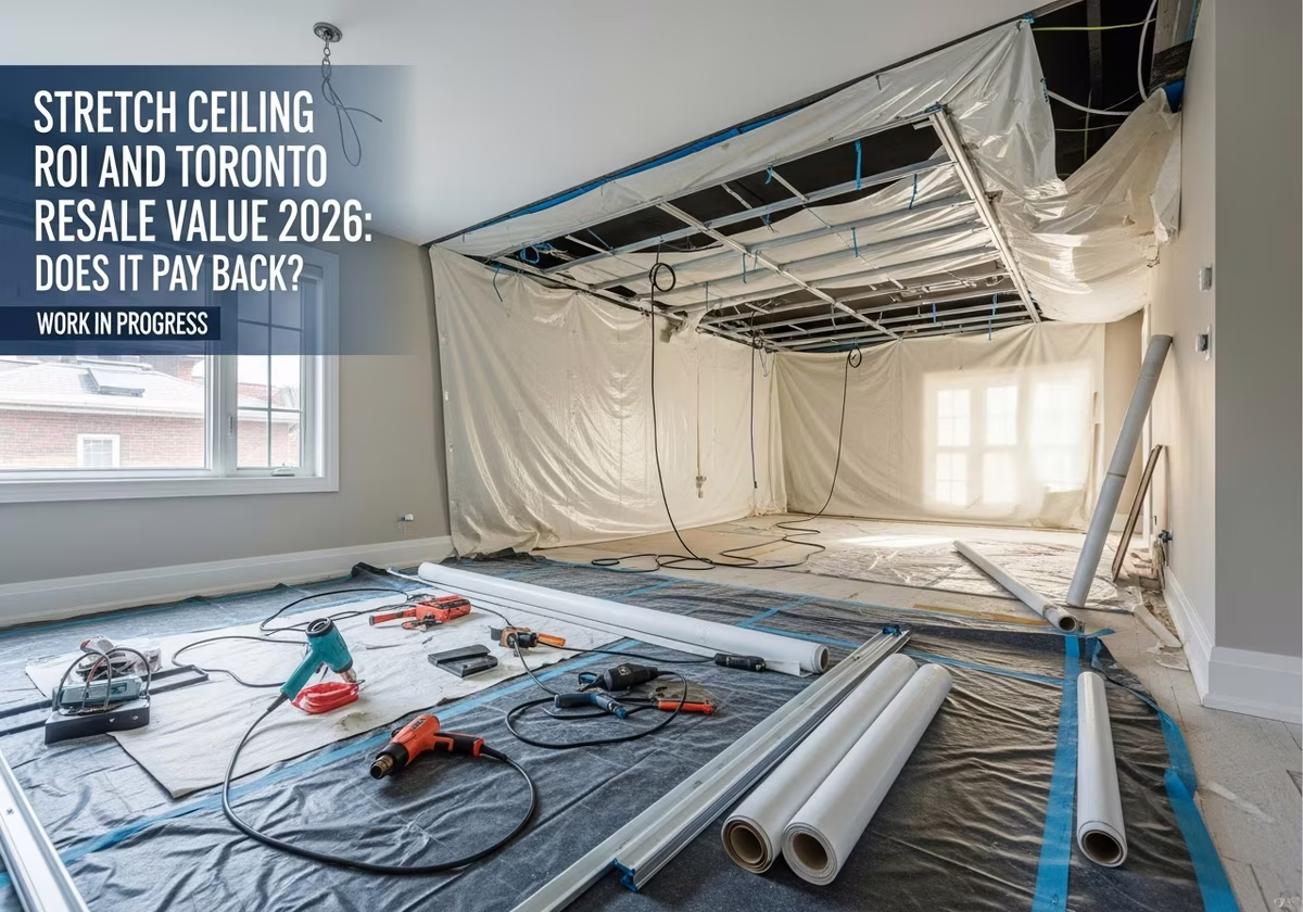 Stretch Ceiling ROI and Toronto Resale Value — tools and materials staged in a Greater Toronto Area home