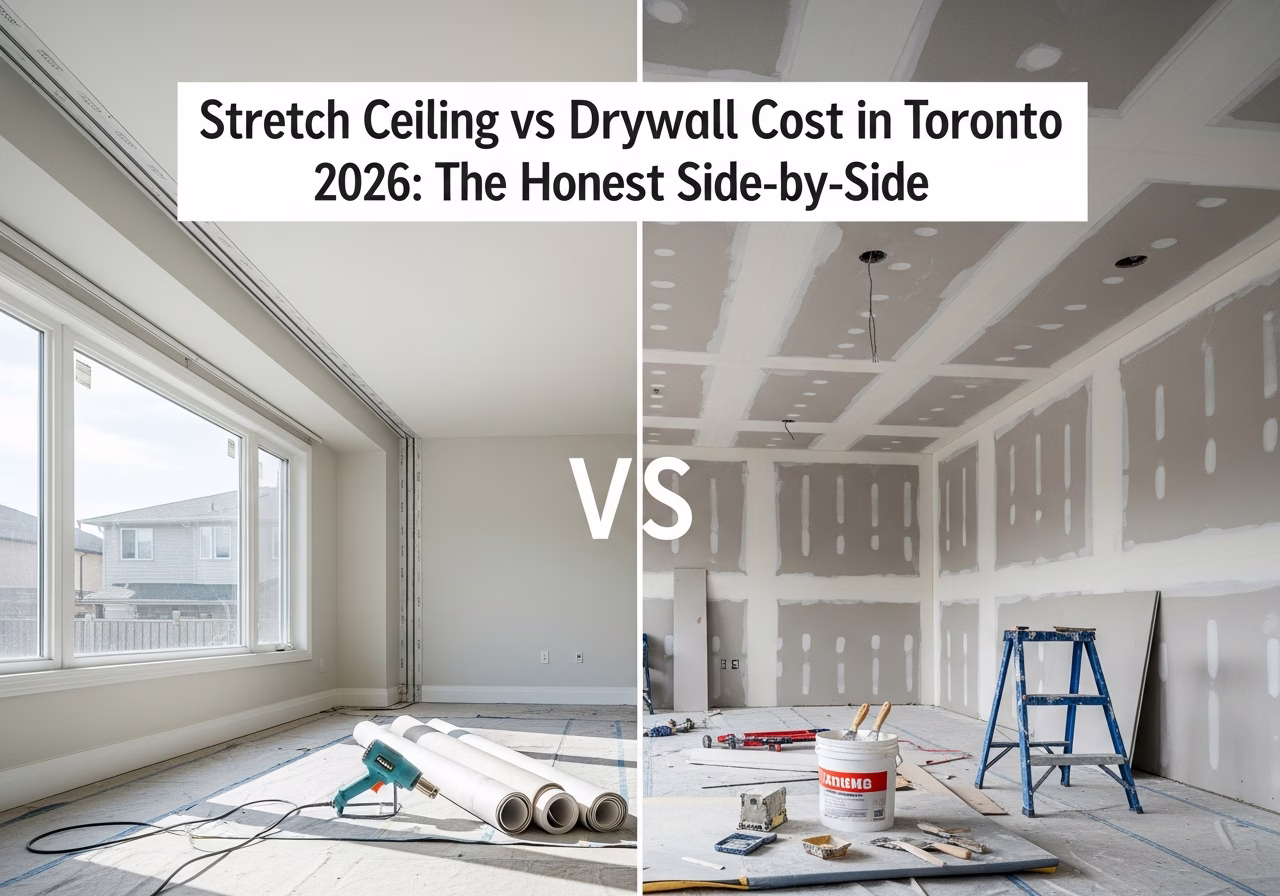 Stretch Ceiling vs Drywall — tools and materials staged in a Greater Toronto Area home