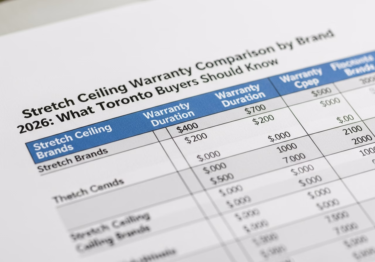 Stretch Ceiling Warranty Comparison by Brand — close-up of professional workmanship in a Toronto-area home