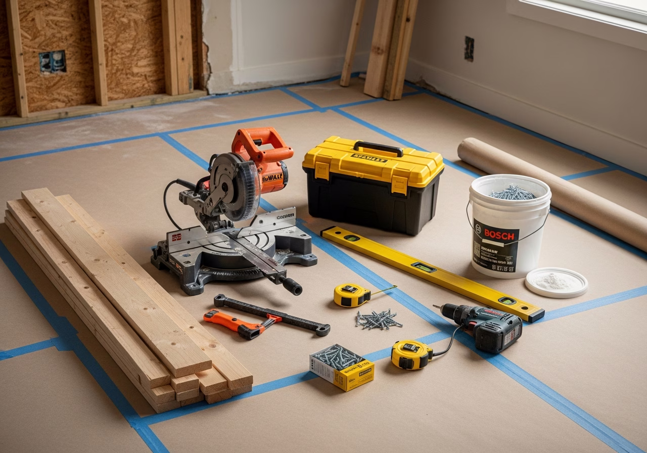 Sub-Slab Depressurization — tools and materials staged in a Greater Toronto Area home