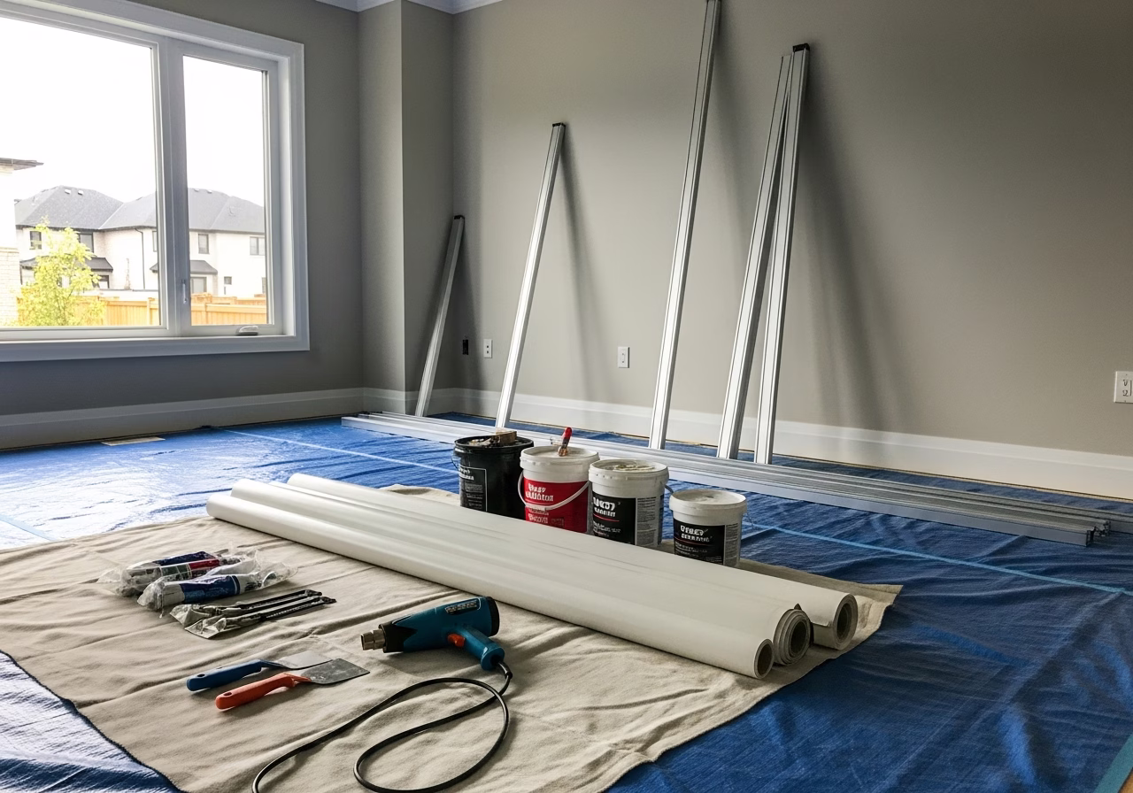 Swarovski Crystal Star Ceiling — tools and materials staged in a Greater Toronto Area home