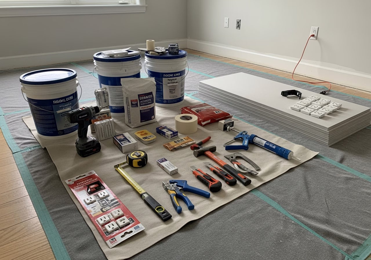 Temporary Shoring for Load-Bearing Wall Removal — tools and materials staged in a Greater Toronto Area home