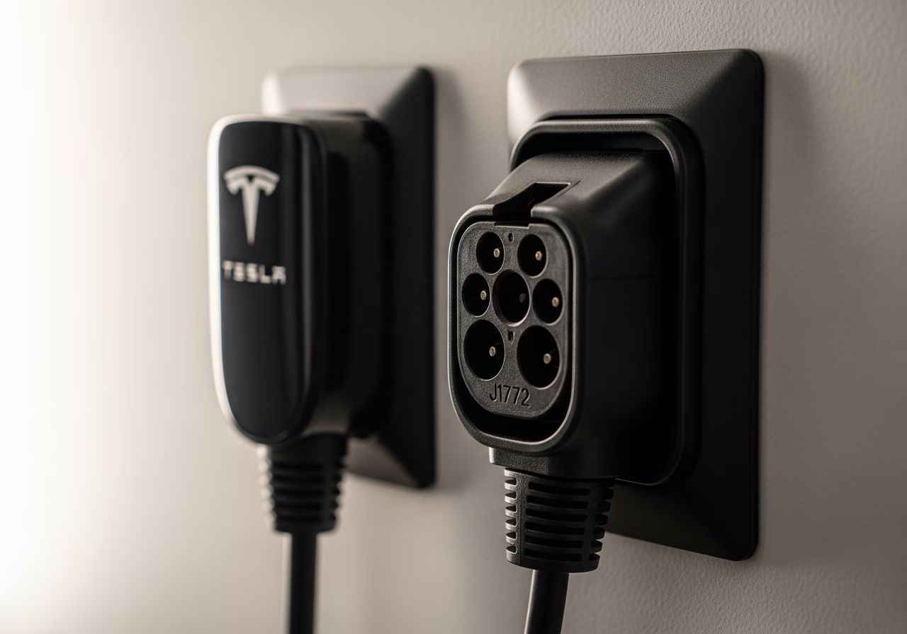 Tesla Wall Connector vs. Universal J1772 — close-up of professional workmanship in a Toronto-area home