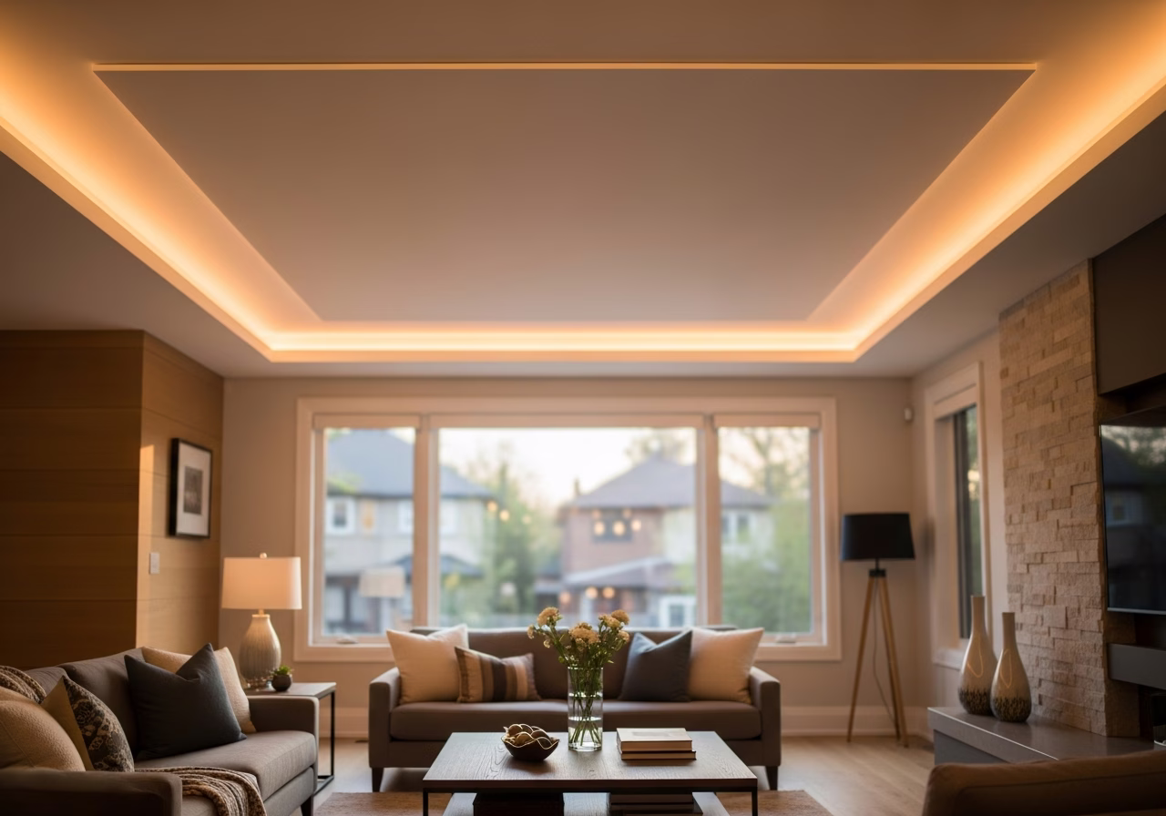 Tunable White Stretch Ceiling for Circadian Lighting — finished result in a Toronto or GTA home by RenoHouse